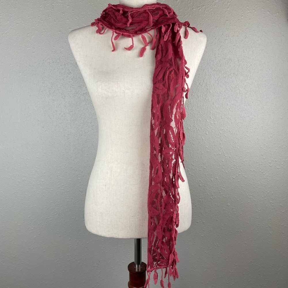 Red Sheer Scarf EUC